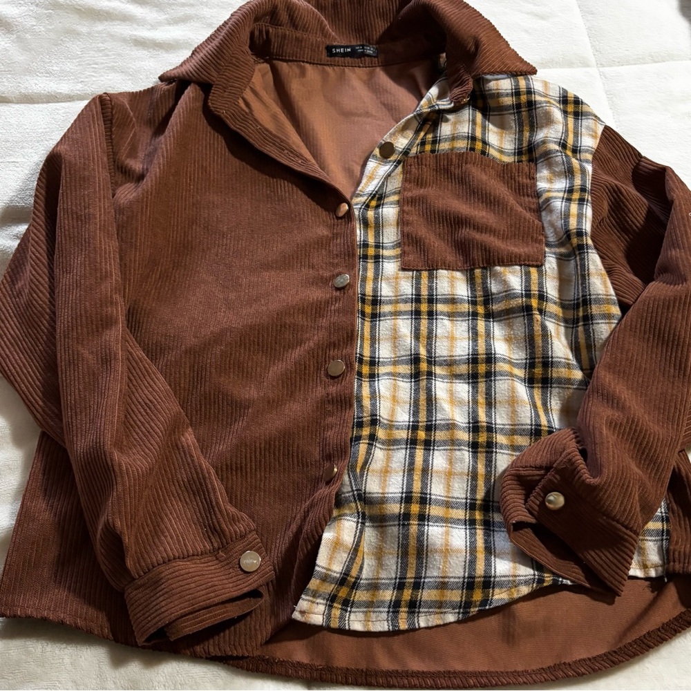 Shein brown split flannel